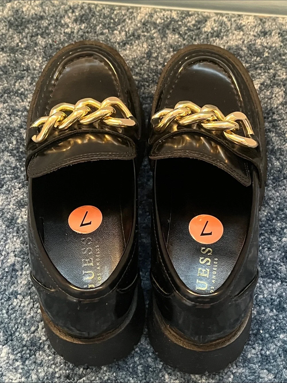 GUESS Black Platform Chain Loafers Chunky Lug Sole Slip On Shoes 7